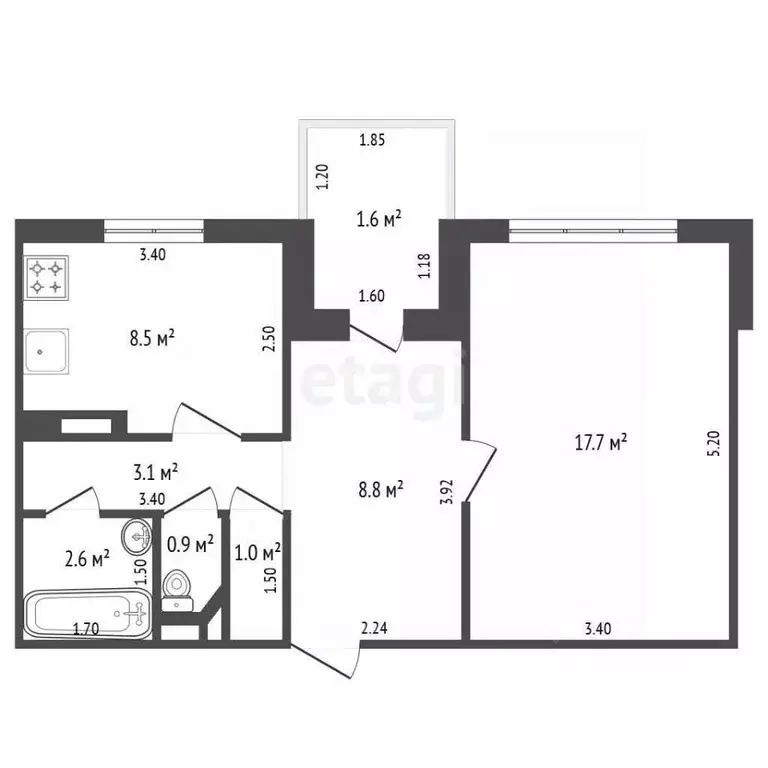 1-к кв. Калининградская область, Калининград Ясная ул., 5 (42.4 м) - Фото 2