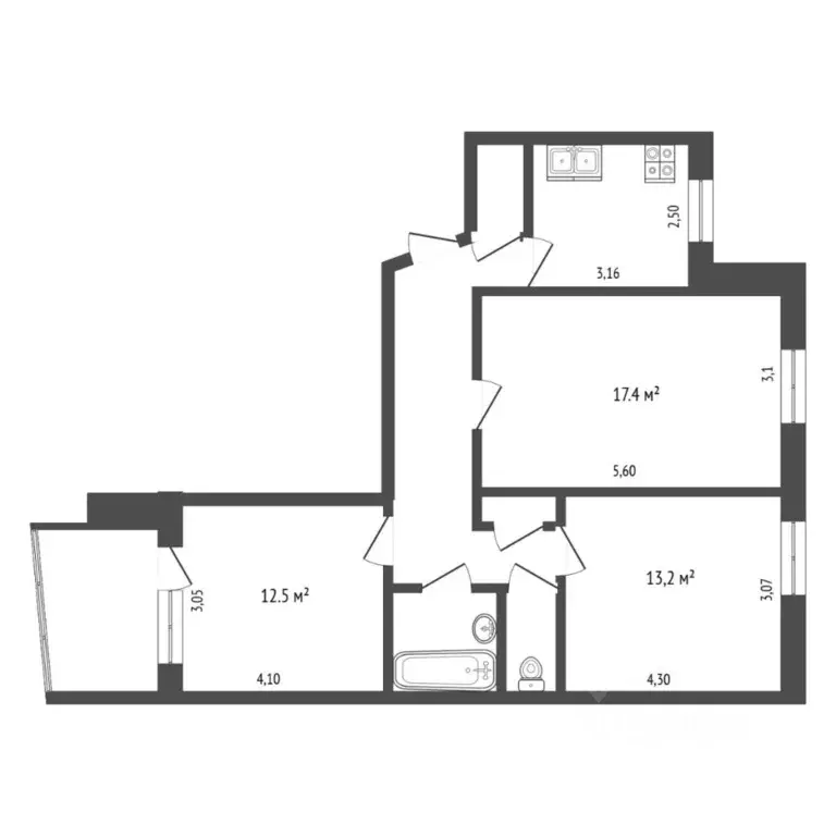 3-к кв. Тюменская область, Тюмень ул. Домостроителей, 8 (65.4 м) - Фото 2