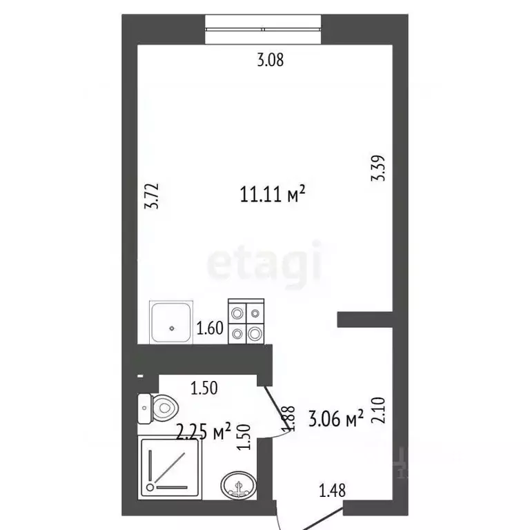 Студия Тюменская область, Тюмень ул. 30 лет Победы, 76 (16.5 м) - Фото 2