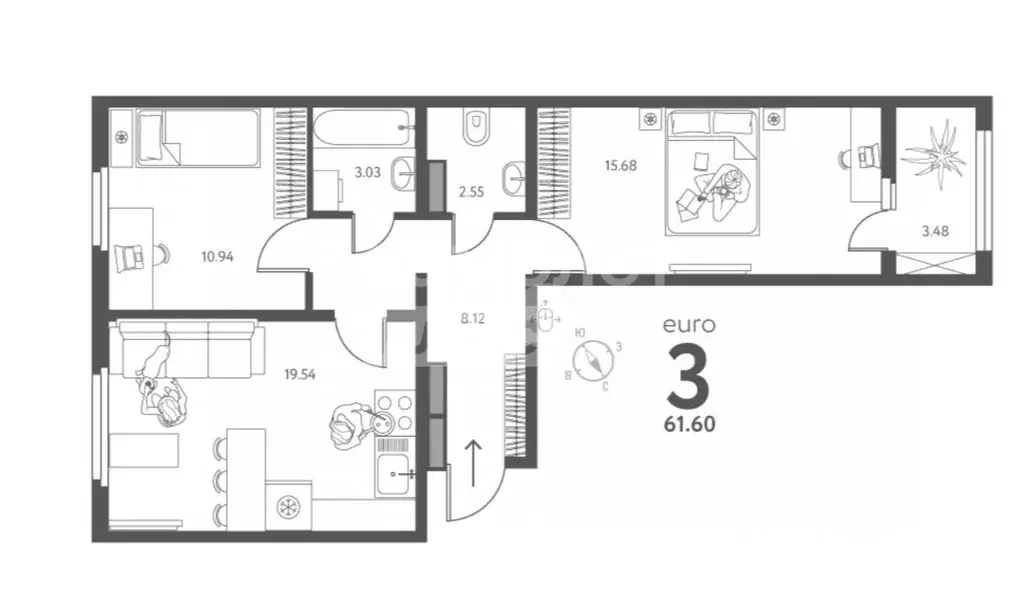 2-к кв. Липецкая область, Липецк ул. Перова (61.6 м) - Фото 2