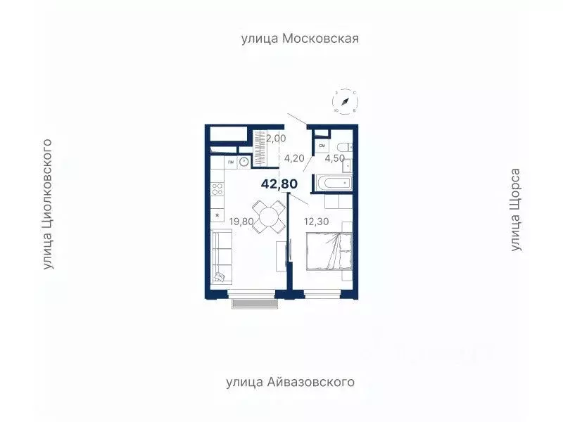 1-к кв. Свердловская область, Екатеринбург ул. Московская, 249/2 (42.8 ... - Фото 0