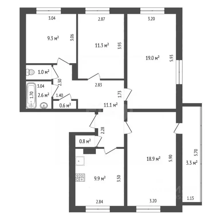 4-к кв. Татарстан, Альметьевск ул. Тельмана, 68 (84.5 м) - Фото 2
