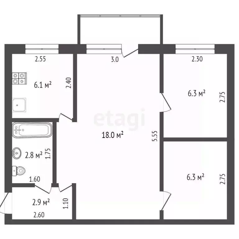 2-к кв. Мордовия, Саранск Московская ул., 42 (42.0 м) - Фото 2
