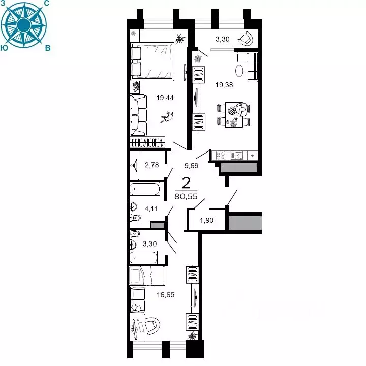 2-к кв. Рязанская область, Рязань ул. 1-я Железнодорожная (80.55 м) - Фото 1