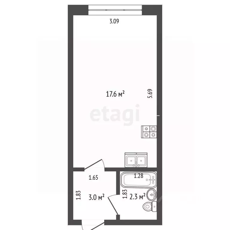 Студия Кемеровская область, Юрга ул. Машиностроителей, 49 (22.9 м) - Фото 2