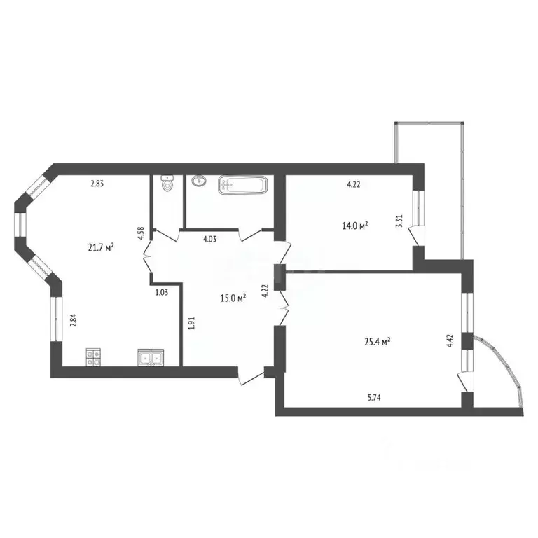 3-к кв. Вологодская область, Вологда ул. Карла Маркса, 17 (83.6 м) - Фото 2