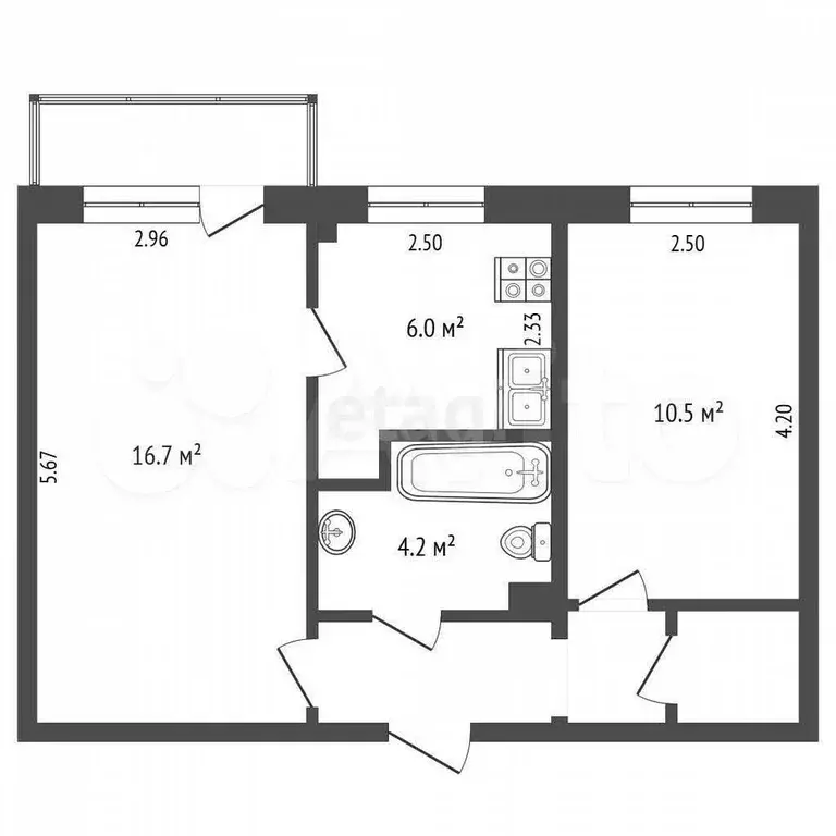 2-к. квартира, 44 м, 2/5 эт. - Фото 0