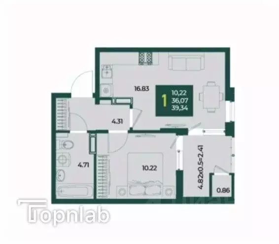 1-к кв. Краснодарский край, Краснодар Образцово мкр,  (39.34 м) - Фото 1