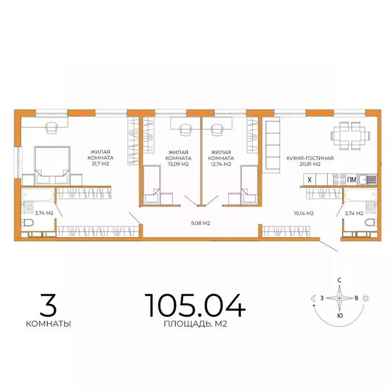 3-к кв. Пензенская область, Пенза ул. Яшиной, 14 (105.04 м) - Фото 1