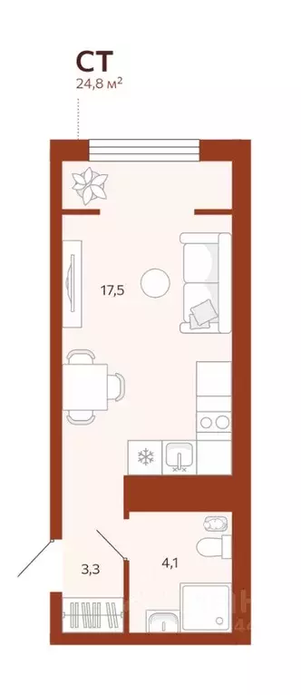 Студия Тюменская область, Тюмень  (24.82 м) - Фото 0