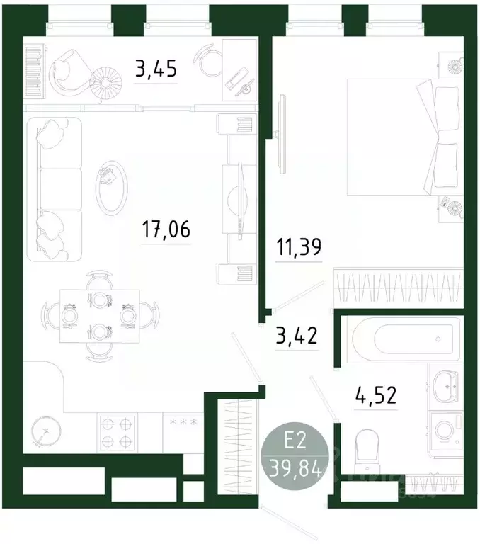 1-к кв. Тульская область, Тула Платон Парк жилой комплекс (39.84 м) - Фото 1
