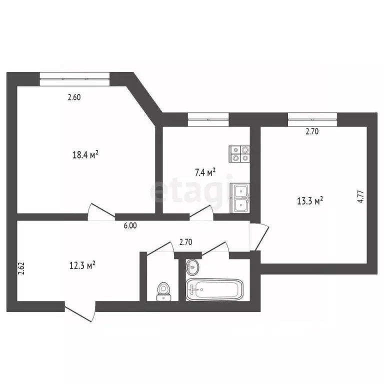 2-к кв. Ханты-Мансийский АО, Ханты-Мансийск Пионерская ул., 48 (51.9 ... - Фото 0