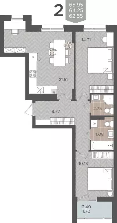 2-комнатная квартира: Калининград, Батальная улица, 65Б (64.25 м) - Фото 0