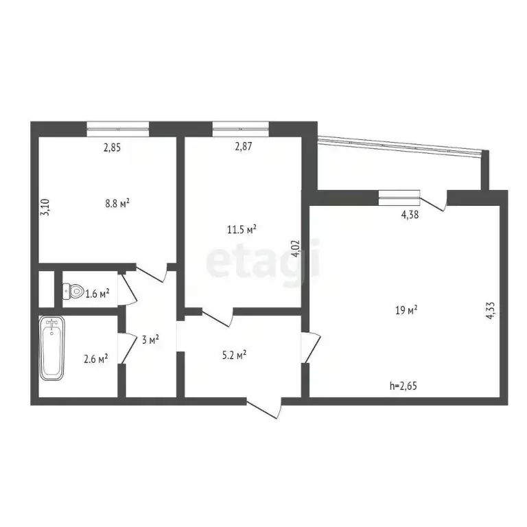 2-к кв. Кемеровская область, Прокопьевск ул. Есенина, 26 (51.1 м) - Фото 2