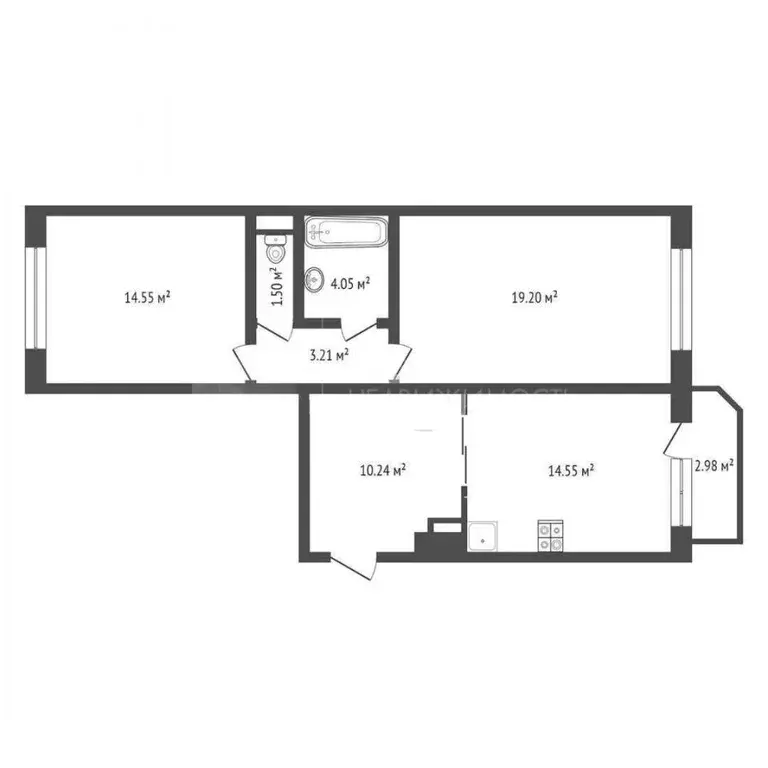 2-к кв. Тюменская область, Тюмень ул. Монтажников, 34 (68.0 м) - Фото 1