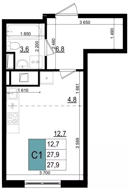 Квартира-студия: Одинцово, улица Бзри, к23 (29.1 м) - Фото 0