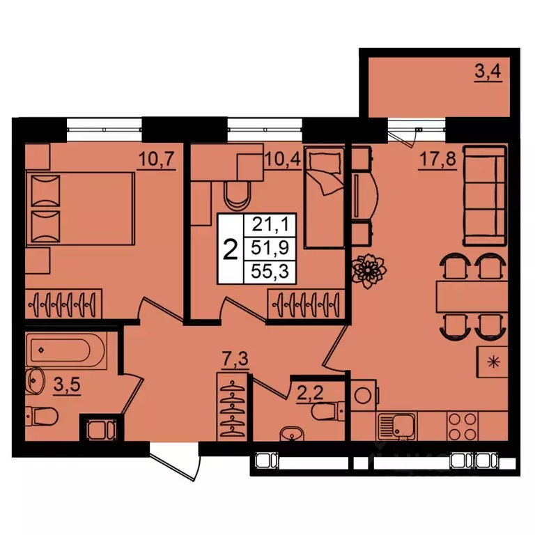 2-к кв. Волгоградская область, Волгоград Рубин жилой комплекс (55.3 м) - Фото 1