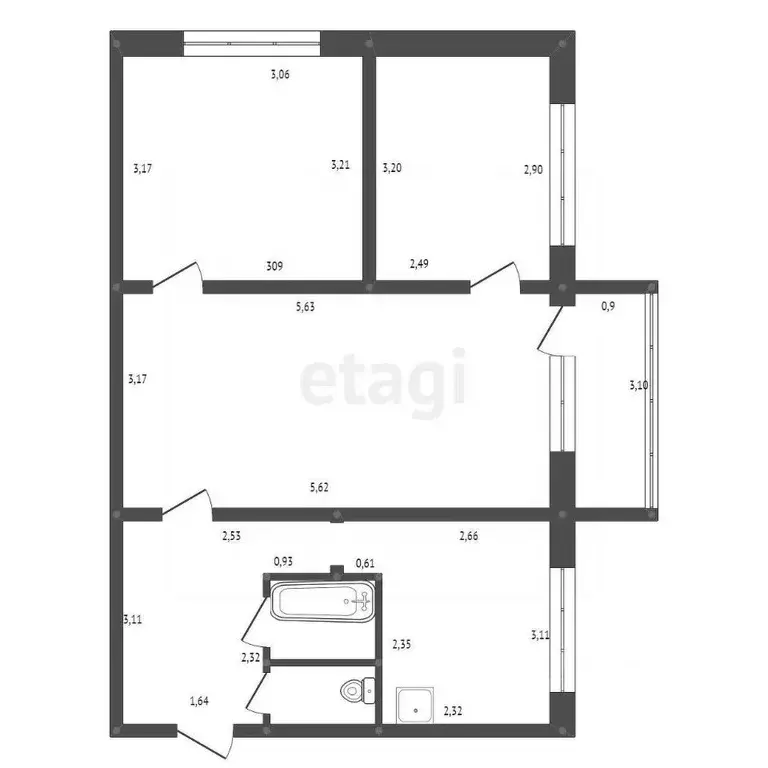 3-к кв. Амурская область, Белогорск ул. Кирова, 136 (51.4 м) - Фото 1