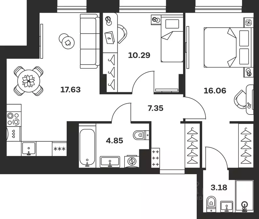 2-к кв. Тульская область, Тула Баташи Парк жилой комплекс (59.36 м) - Фото 1