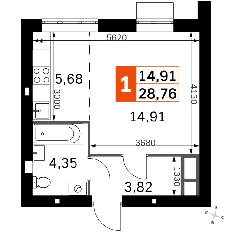 Продаётся 1-к квартира, 28.78 м - Фото 0
