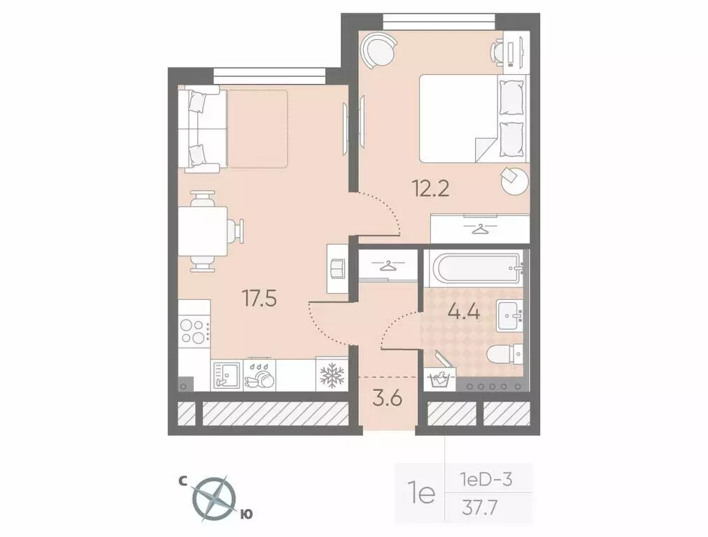 1-комнатная квартира: Шушары, ЖК Пулково Lake (37.7 м) - Фото 0