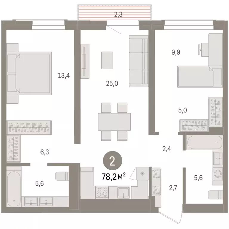 2-комнатная квартира: Новосибирск, улица Аэропорт (78.15 м) - Фото 1
