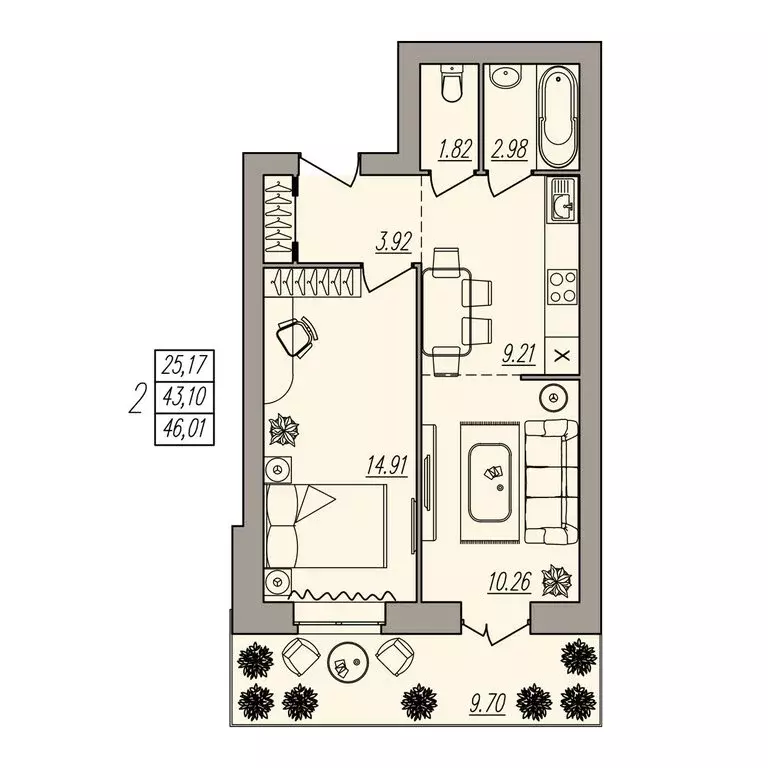 2-комнатная квартира: Волгоград, улица Землячки, 84/1 (46.01 м) - Фото 0