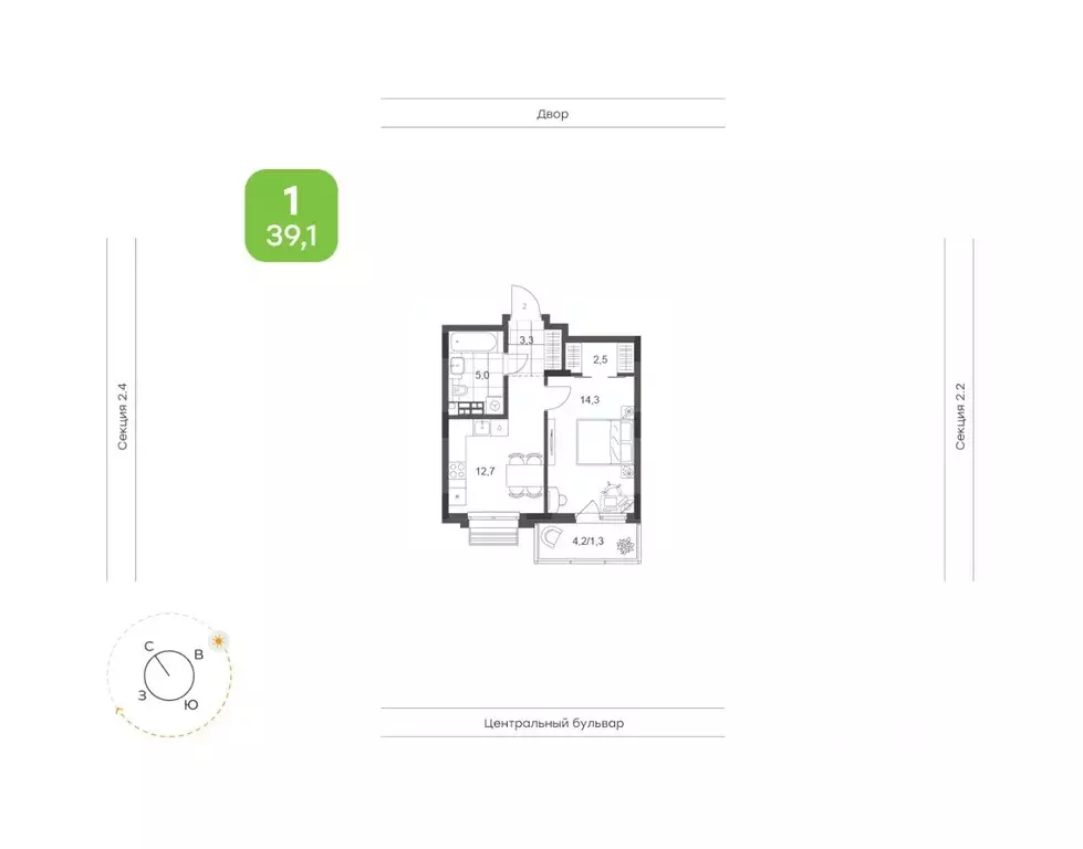 1-к кв. Татарстан, Набережные Челны Премьер-квартал жилой комплекс ... - Фото 1