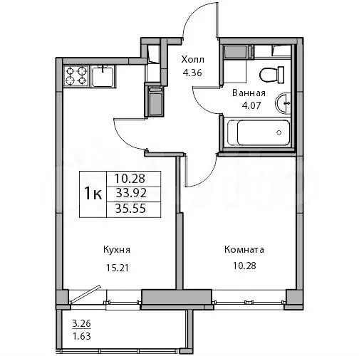 1-к. квартира, 33,9м, 18/23эт. - Фото 1