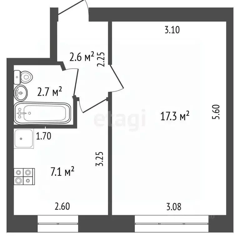 1-к кв. Крым, Феодосия ш. Симферопольское, 39 (29.7 м) - Фото 1