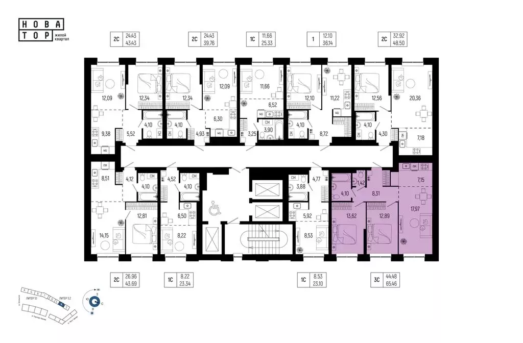 3-комнатная квартира: Уфа, улица Рудольфа Нуреева, 7 (65.46 м) - Фото 2