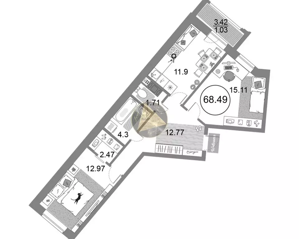 2-комнатная квартира: Санкт-Петербург, проспект Авиаконструкторов, 54 ... - Фото 1