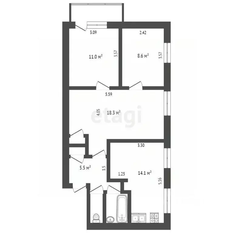 3-к кв. Вологодская область, Вологда Козленская ул., 76 (61.9 м) - Фото 2