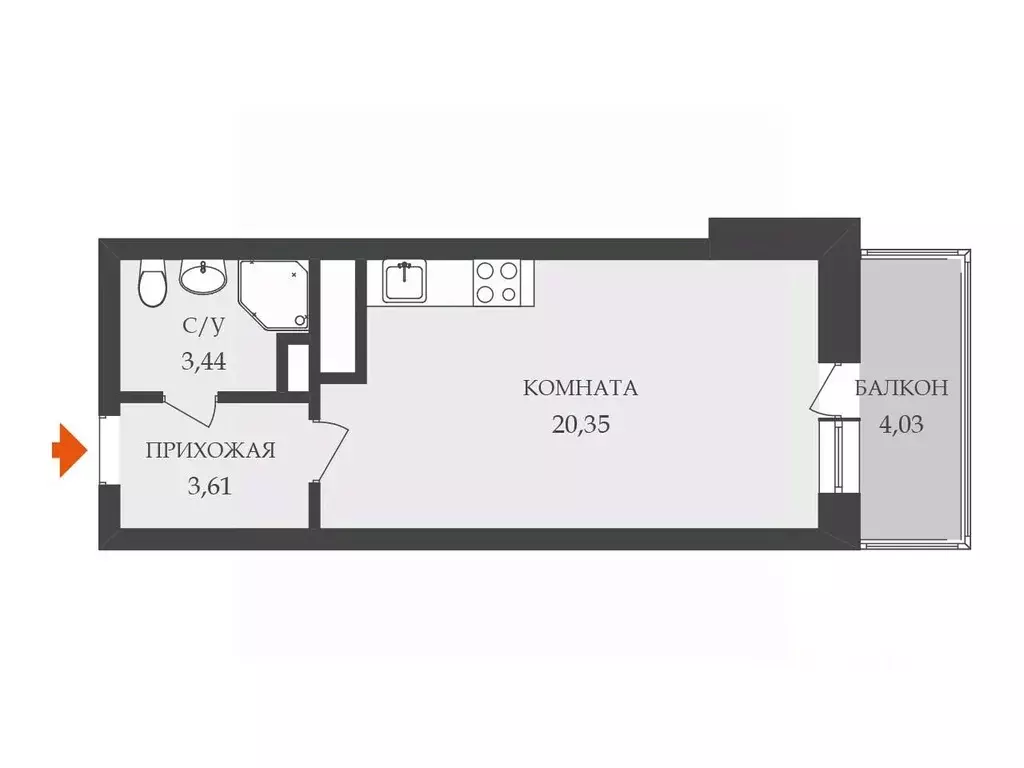 Студия Санкт-Петербург дор. Кушелевская, 7к6 (28.0 м) - Фото 2