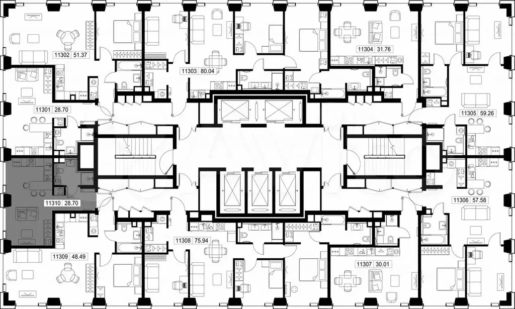 Квартира-студия, 28,7 м, 13/52 эт. - Фото 1