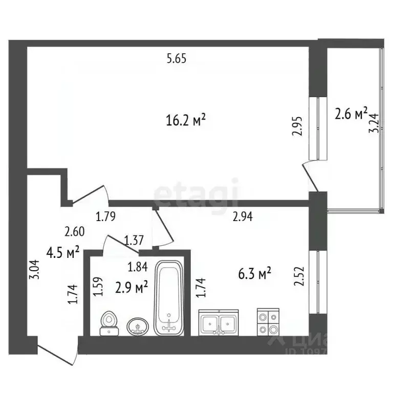1-к кв. Башкортостан, Стерлитамак ул. Блюхера, 2 (29.9 м) - Фото 1