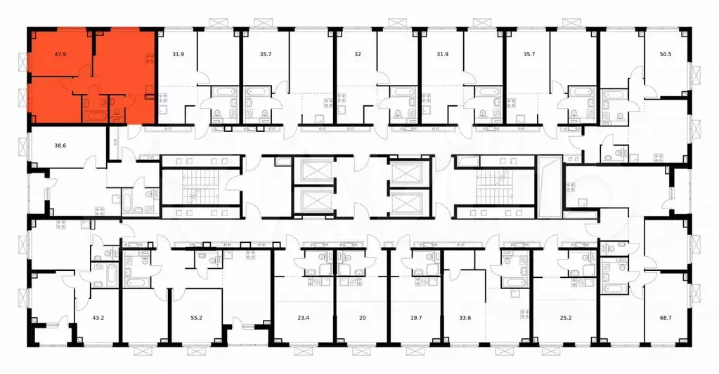 2-к. квартира, 47,9 м, 18/30 эт. - Фото 1
