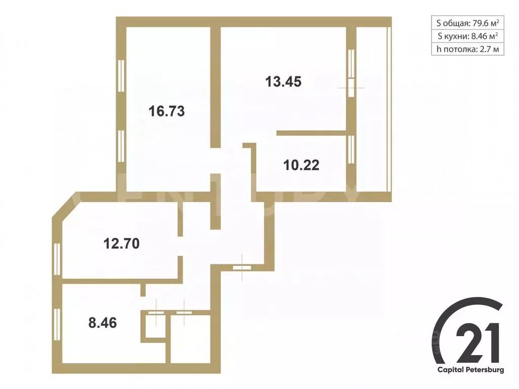 3-к кв. Санкт-Петербург Комендантский просп., 39к1 (79.6 м) - Фото 2
