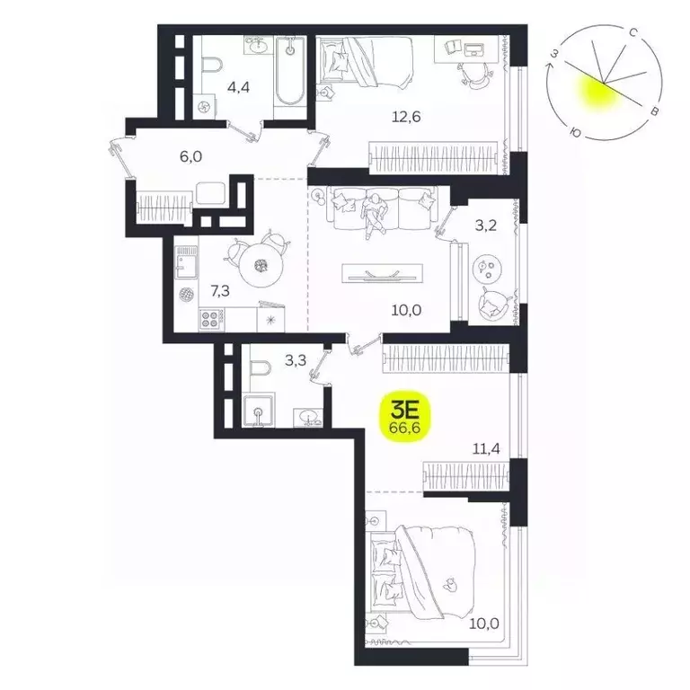 3-к кв. Свердловская область, Екатеринбург Южная Ботаника жилрайон, ... - Фото 1