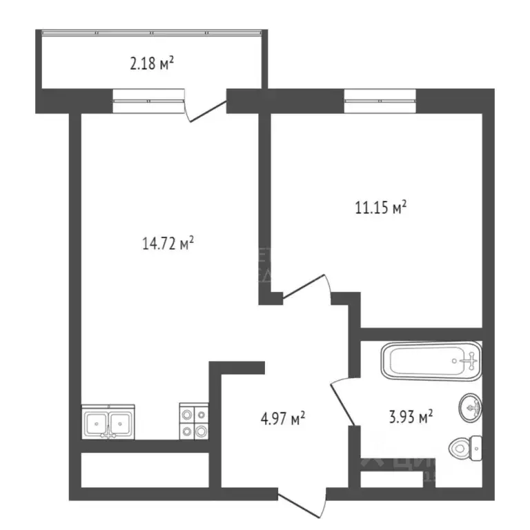Студия Тюменская область, Тюмень ул. Краснооктябрьская, 16к1 (26.8 м) - Фото 2