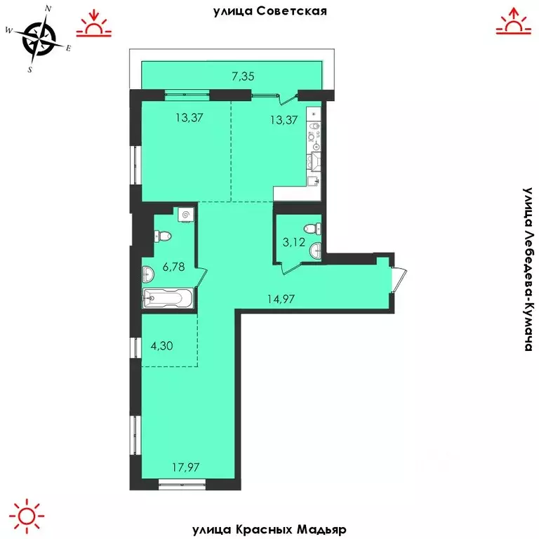 2-к кв. Иркутская область, Иркутск Советская ул., 31/2 (85.31 м) - Фото 1