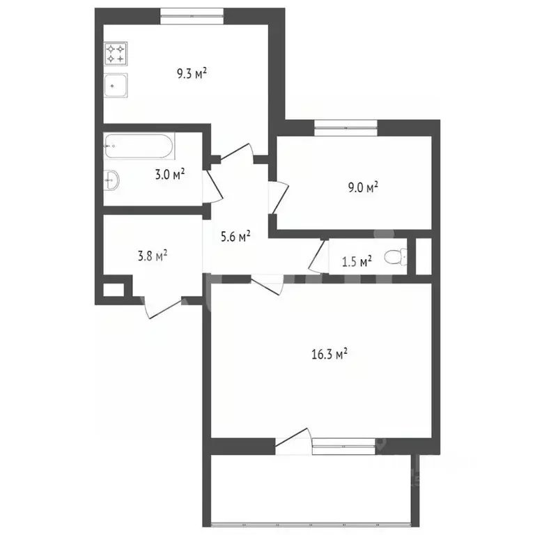 2-к кв. Ямало-Ненецкий АО, Новый Уренгой Энтузиастов мкр, 1 (48.9 м) - Фото 2