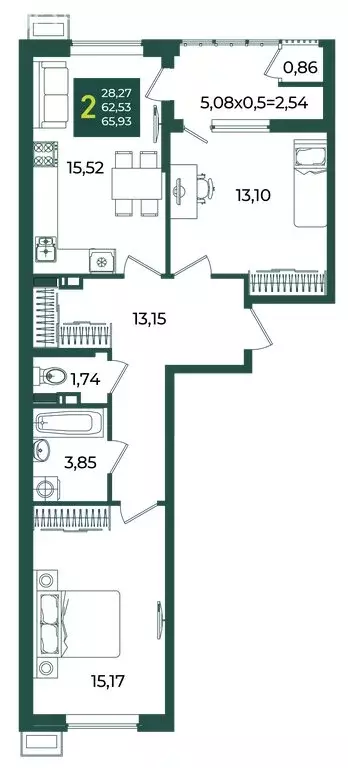 2-комнатная квартира: Краснодар, улица Адмирала Макарова, 5/1 (65.93 ... - Фото 1