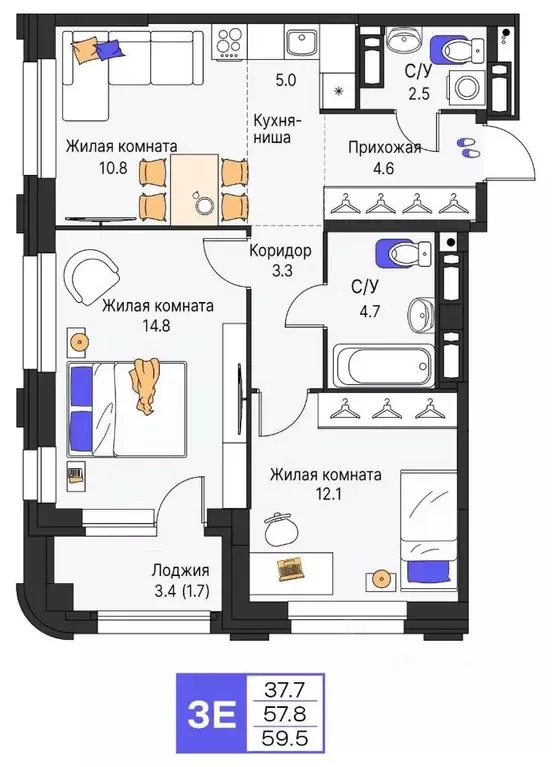 3-к кв. Пермский край, Пермь ул. Карла Модераха, 7 (59.5 м) - Фото 1