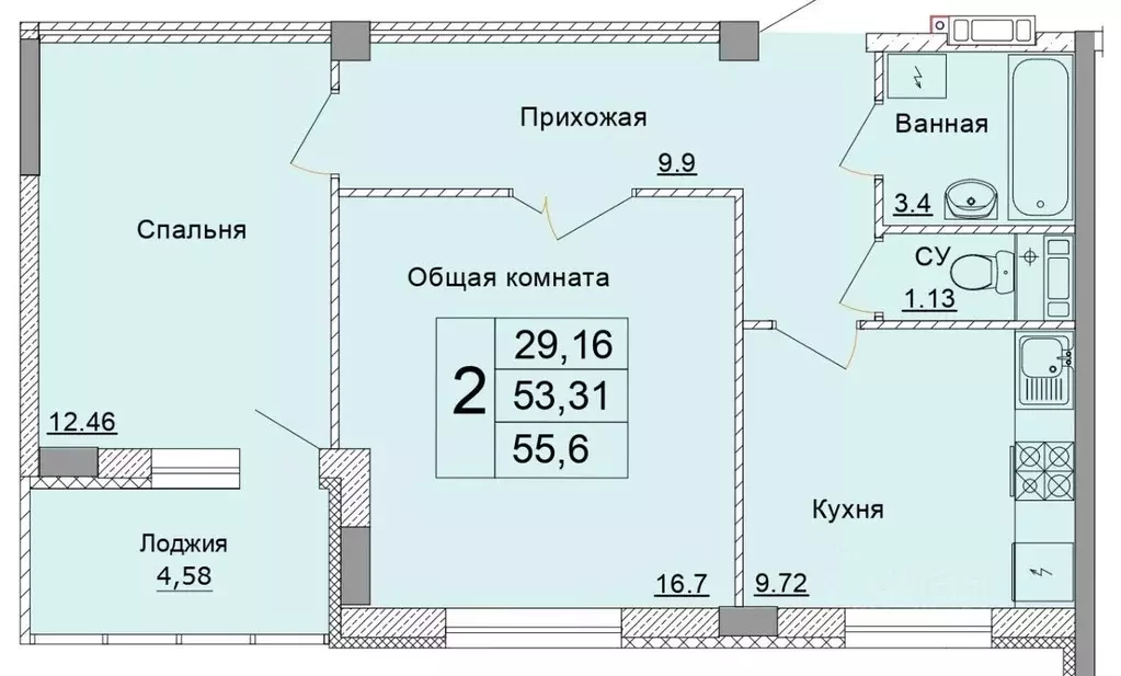 2-к кв. Белгородская область, Старый Оскол Степной мкр, 33Е (55.6 м) - Фото 1
