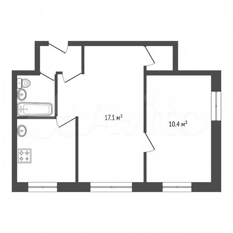 2-к. квартира, 39,6 м, 1/3 эт. - Фото 0