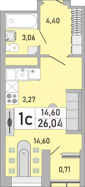 1-к. квартира, 26 м, 13/24 эт. - Фото 0