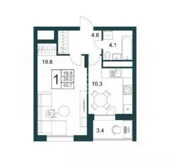 1-комнатная квартира: Липецк, Минская улица, 4Вк2 (40.7 м) - Фото 1