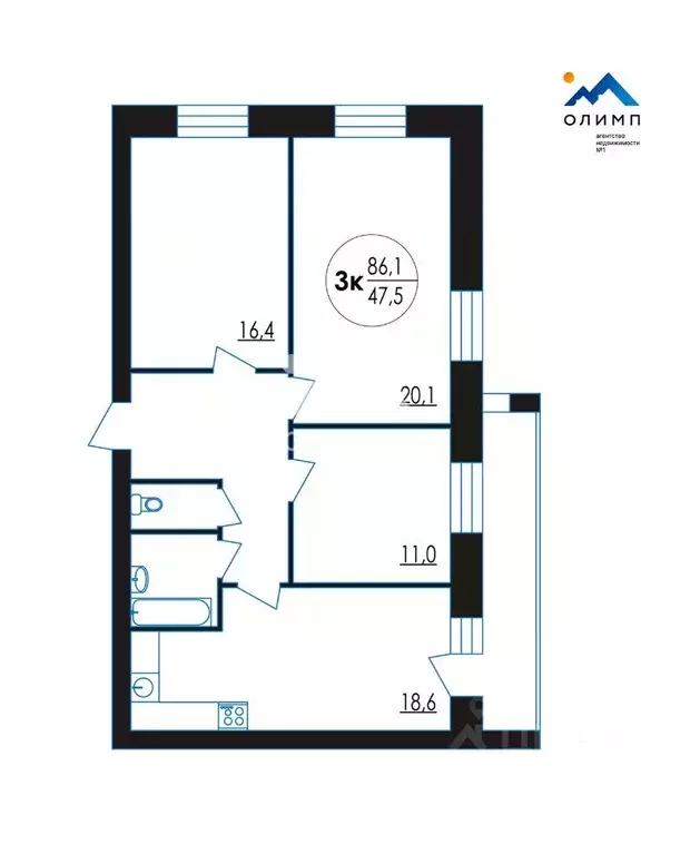 3-к кв. Вологодская область, Вологда ул. Возрождения, 55к1 (86.1 м) - Фото 2