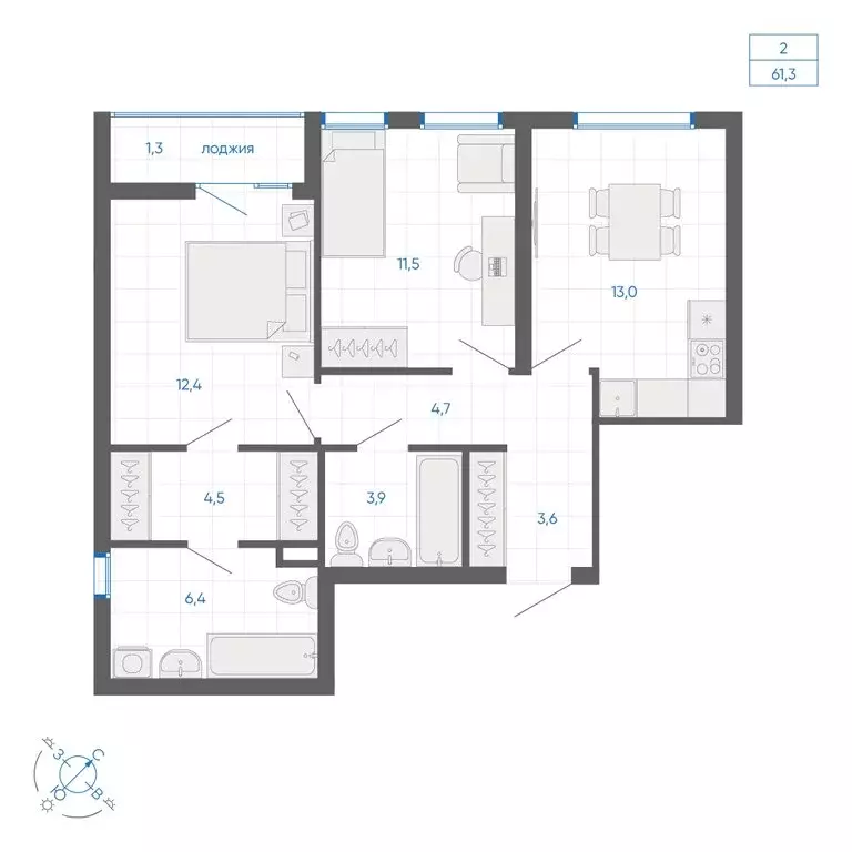 2-комнатная квартира: Екатеринбург, улица Вильгельма де Геннина, 59 ... - Фото 2